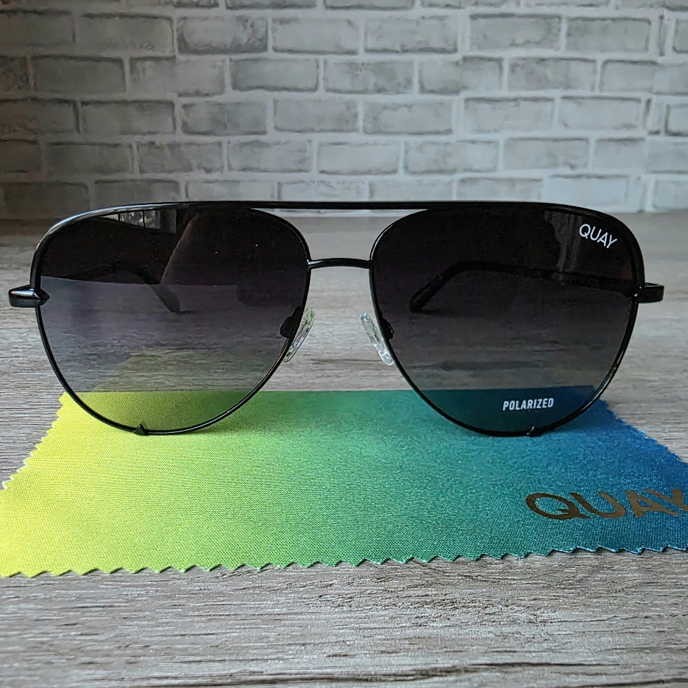 NWT QUAY Australia “High Key” Polarized Aviator Sunglasses – Black – 64□14-145 - Picture 2 of 16